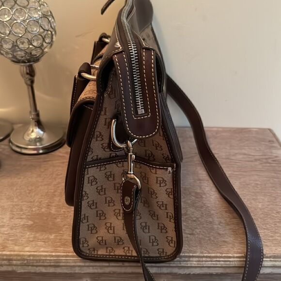 Dooney & Bourke Double Pocket Canvas Tote with Leather Trim- Tan/Brown - Picture 9 of 16
